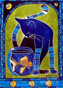 Sold Blue Cat With Goldfish Metal Print